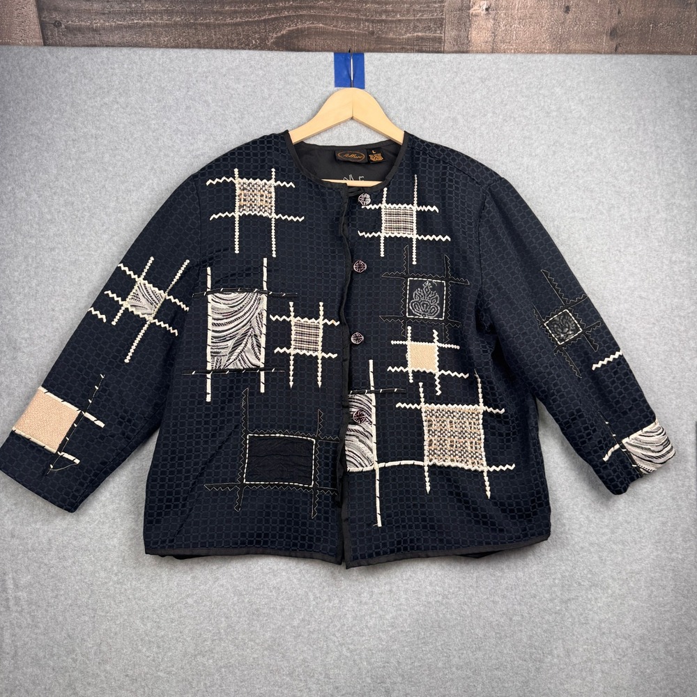VTG Allure Jacket Womens Large Black Art To Wear Patchwork Embroidered Button